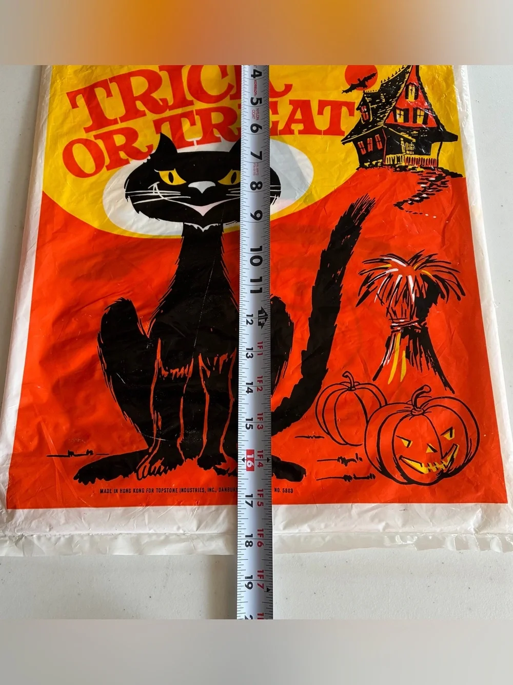 Vtg Halloween 2 Sided Black Cat Plastic Trick Or Treat Bag Witch Decoration Snap